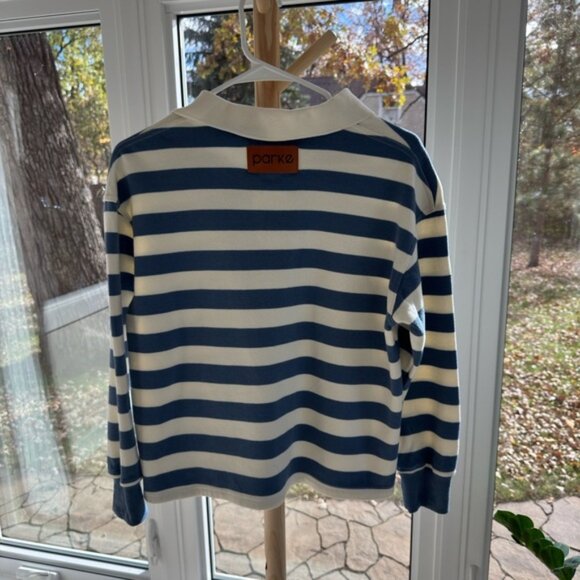 Parke Striped Rugby Pullover Blue & White Long Sleeve Size S/M - Picture 3 of 3